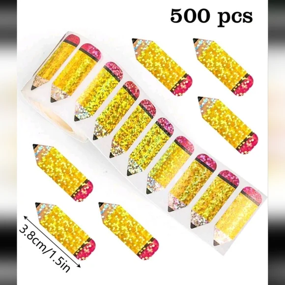 Pencil Stickers Holographic Roll Of 500 - Picture 6 of 7